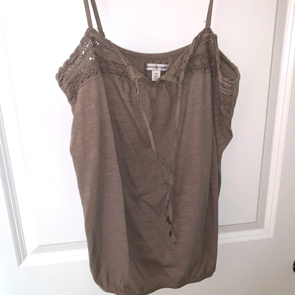 American Eagle Grey Tank Top with Lace Trim